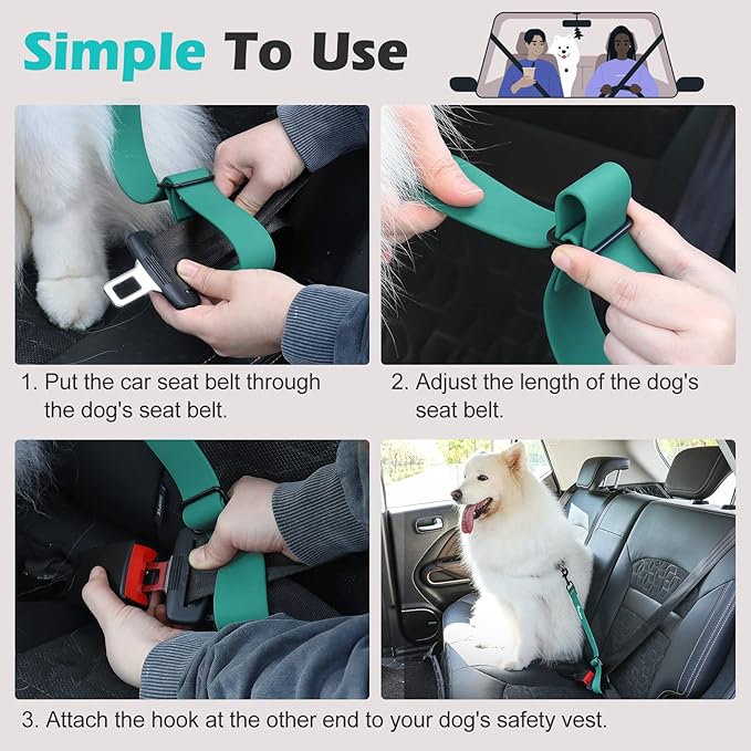 Pawaboo Dog Car Seatbelt, Universal Pet Safety Belt, Chew-Proof Dog Car Restraint with Adjustable Strap, Nylon Woven Belt & PVC Shell Dog Seatbelt Harness, Dog Leash with 360° Hook, 20 in, Dark Green
