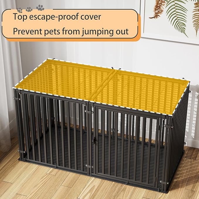 Steel Tube Heavy Large Dog Crate with Mat Base, 55" L x 32" H Dog Crates for Medium Large Dogs, Big Dog Cage, Dog Kennel, Puppy Dog Playpen with Top, Pet Cage, Indoor, Black2