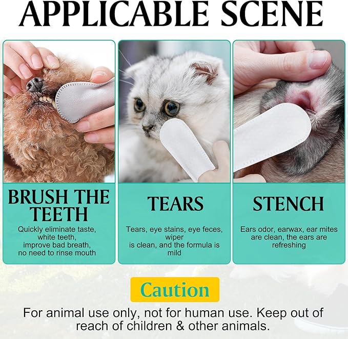 Dog Teeth Cleaning Wipes, Teeth Cleaning Wipes for Dogs & Cats, Remove Bad Breath by Removing Plaque and Tartar Buildup No-Rinse, Dog Finger Toothbrush, Veterinarians Recommend Disposable Pet Wipes