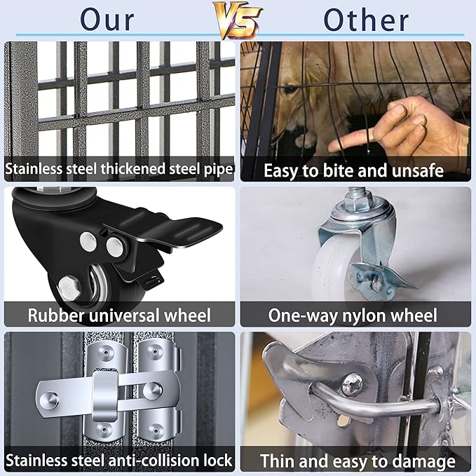 SMONTER Heavy Duty Dog Cage for Large Dog Strong Metal Kennel and Crate Pet Playpen with Three Doors, Four Wheels,42 Inch,Y Shape,Silver … … …