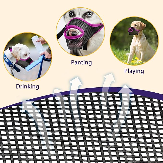 LUCKYPAW Dog Muzzle, Mesh Muzzle for Large Medium Small Dogs with Front Opening Design, Dog Mouth Cover to Prevent Biting, Licking, Chewing, Scavenging, Breathable Muzzle Allows Drinking(Purple,M)
