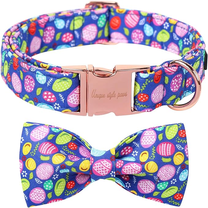 Unique Style Paws Easter Day Dog Collar with Bow Colorful Egg Rabbit Dog Collar Bowtie Bowtie Collar for Large Medium Small Dogs