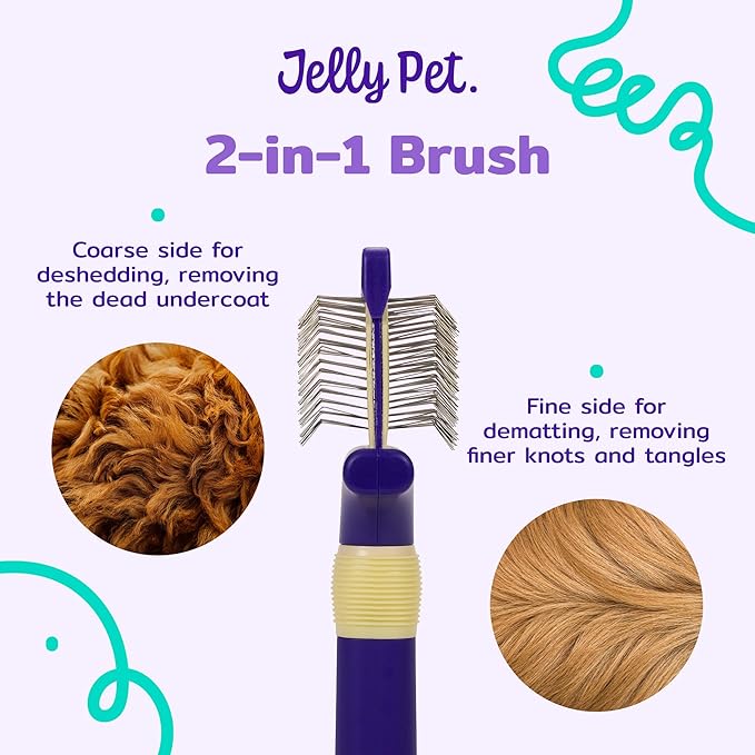 Jelly Pet Double Sided Dog Slicker Brush, Longer Pins, Flexible Head, Fine/Coarse Sides, Removes Unwanted Tangles, Small, Purple