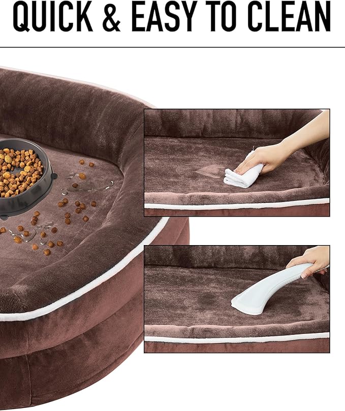 OhGeni Orthopedic Dog Bed for Extra Extra Large Dogs, Dog Couch Design with Egg Foam Support, Removable, Machine Washable Plush Cover and Non-Slip Bottom with Four Sided Bolster Cushion (Brown)