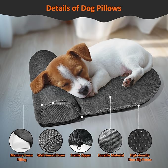Dog Pillows for Large Dogs, Dog Neck Pillow for Head Support, Washable Dog Bolster Pillow Good for Cervical Vertebra Portable Dog Bed Pillows for Joint Relief Sleeping Improve