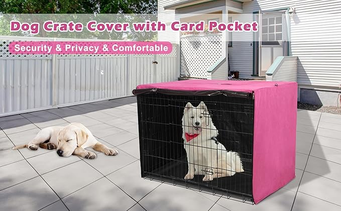 HiCaptain Dog Crate Cover for 30 Inches Crate Cage, Polyester Pet Kennel Covers Fit for 1 2 3 Doors Standard Metal Crate - (Pink 30 Inch)