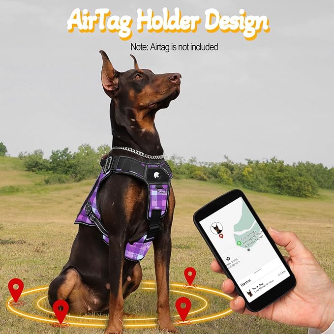 Service Dog Vest - HEYCAHVA Tactical Dog Harness Full Metal Buckles Dog Vest for Large Medium Dog Reflective No Pull Dog Harnesses Vest with Leather Handle, Hook & Loop for Hiking Training(Purple, L)