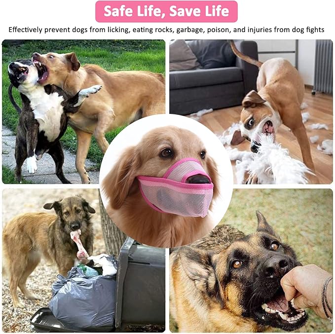 Crazy Felix Nylon Dog Muzzle for Small Medium Large Dogs, Air Mesh Breathable and Drinkable Pet Muzzle for Anti-Biting Anti-Barking Licking (S, Pink)