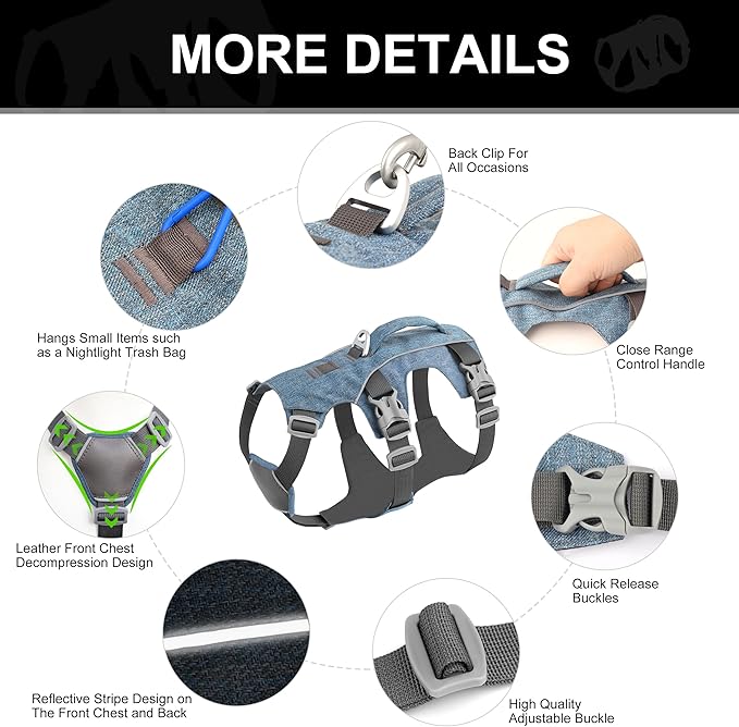 Escape Proof Dog Harness with Handle - Reflective Dog Vest, Breathable Soft Full Body Pet Harness for Small Medium Dogs Walking, Training (Blue, XS)