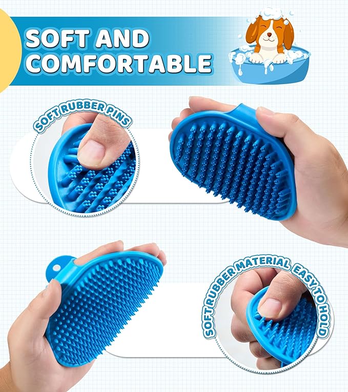 4PCS Dog Bath Brush Pet Massage Shampoo Brush Dog Scrubber for Dog Washing Brush Scrubber Pet Bath Massage Brush with Soft Silicone Bristles for Dog Cat Grooming Cleaning (Yellow Blue blue)