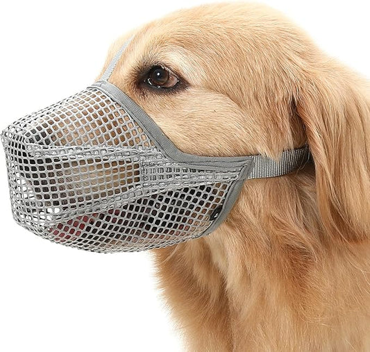 Crazy Felix Dog Muzzle, Soft Mesh Muzzle for Small Medium Large Dogs Labrador German Shepherd, Breathable Adjustable Muzzles for Biting, Chewing, and Scavenging, Allows Panting and Drinking(Grey, L)