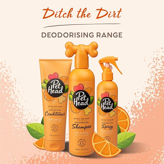 Pet Head Ditch The Dirt Dog Shampoo | Orange Scent | Deodorizing Shampoo for Smelly Dogs | Deep Cleans and Removes Odors | Vegan | Gentle Formula for Puppies | Made in USA | 16 fl. oz.