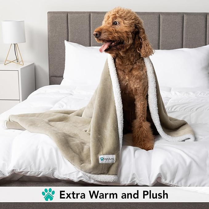 PetAmi Dog Blanket for Medium Large Dogs, Pet Bed Blanket Cat Puppy Kitten, Fleece Furniture Couch Cover Protector Sofa Car, Soft Sherpa Dog Throw Plush Reversible Washable, 40x60 Taupe