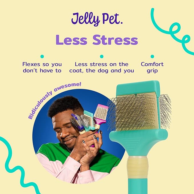 Jelly Pet Double Sided Dog Slicker Brush, Longer Pins, Flexible Head, Fine/Coarse Sides, Removes Unwanted Tangles, Large, Teal