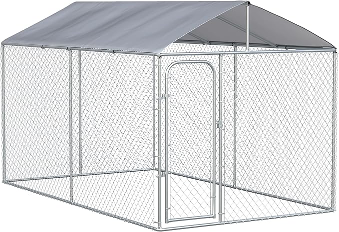 PawHut Large Dog Kennel Outside, Heavy Duty Dog Cage with Waterproof Cover, Outdoor Fence Dog Run with Galvanized Chain Link, Secure Lock, 13' x 7.5' x 7.5'