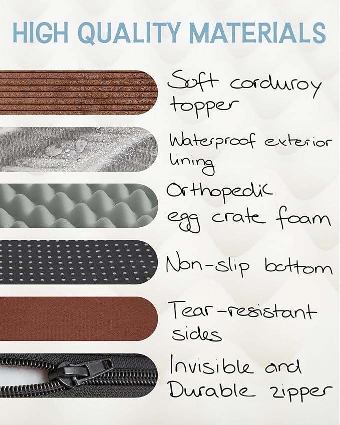 OhGeni 41 Inch Orthopedic Waterproof & Machine Washable Dog Bed with Egg Crate Foam Support, Non-Slip Bottom and Removable Pet Bed Cover for Extra Large, Large, Medium, Small Dogs (Brown)