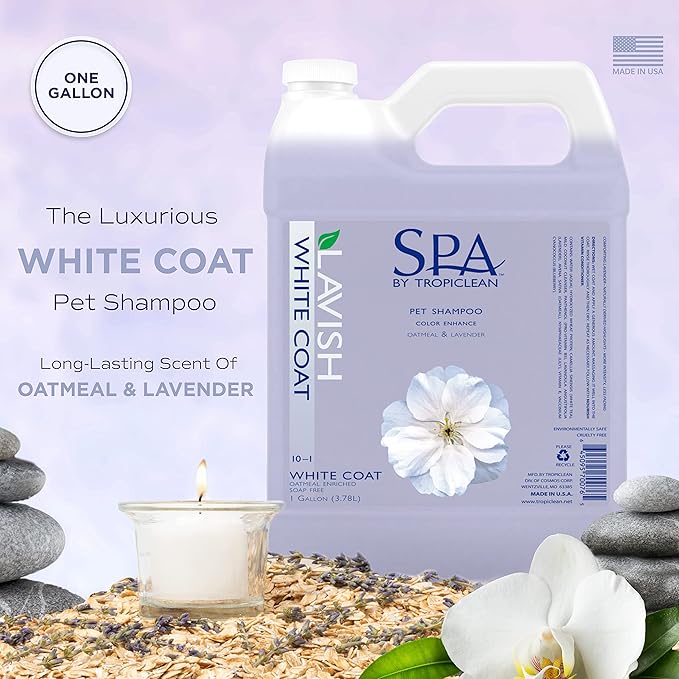 TropiClean SPA Lavish Dog Shampoo | Dog Whitening Shampoo For White Coats & All Other Coat Types | Naturally Derived Salon Grade Ingredients | Made in the USA | 1 Gallon