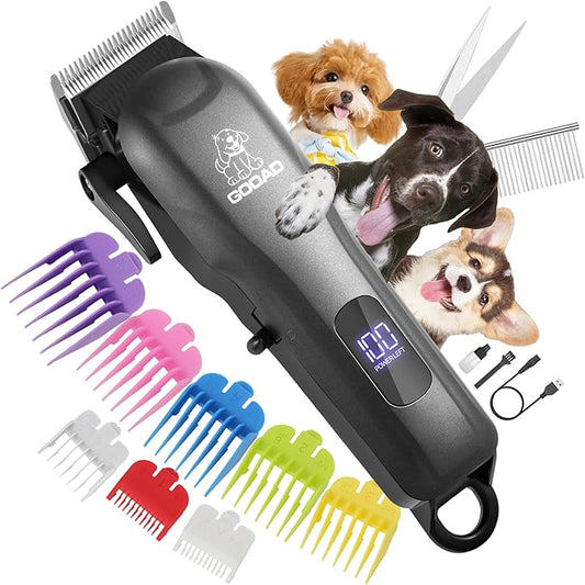 Dog Clippers for Grooming, Cordless,Low Noise, Electric Quiet,Rechargeable, Pet Hair Clippers for Thick Coats, Dog Trimmer Grooming Kit, Shaver for Small and Large Dogs Cats,Black