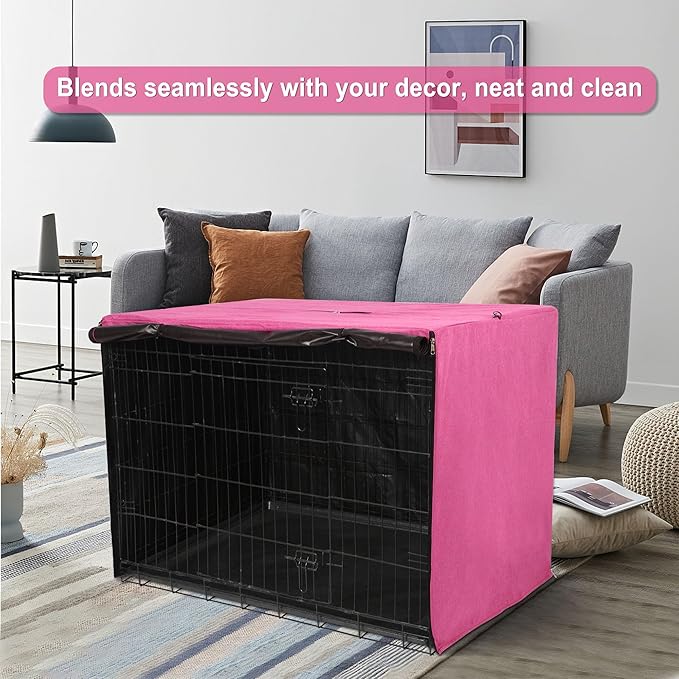 HiCaptain Dog Crate Cover for 48 Inches Crate Cage, Polyester Pink Pet Kennel Covers Fit for 1 2 3 Doors Standard Metal Crate - (Pink 48 Inch)