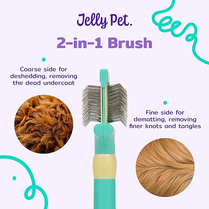 Jelly Pet Double Sided Dog Slicker Brush, Longer Pins, Flexible Head, Fine/Coarse Sides, Removes Unwanted Tangles, Large, Teal