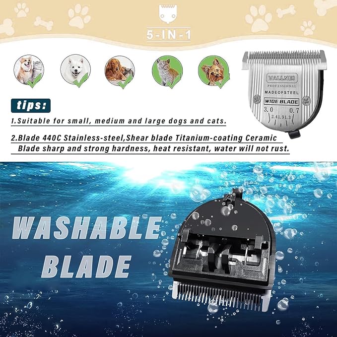 Detachable Adjustable Pet Dog Grooming Clipper 5-in-1 Wide Blade (for Medium and Large Pets)