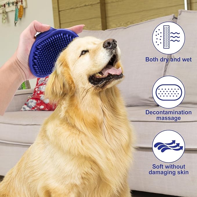 Pet grooming brush for dogs and cats, soft and durable handheld pet hair removal brush (Dark Blue + Orange)