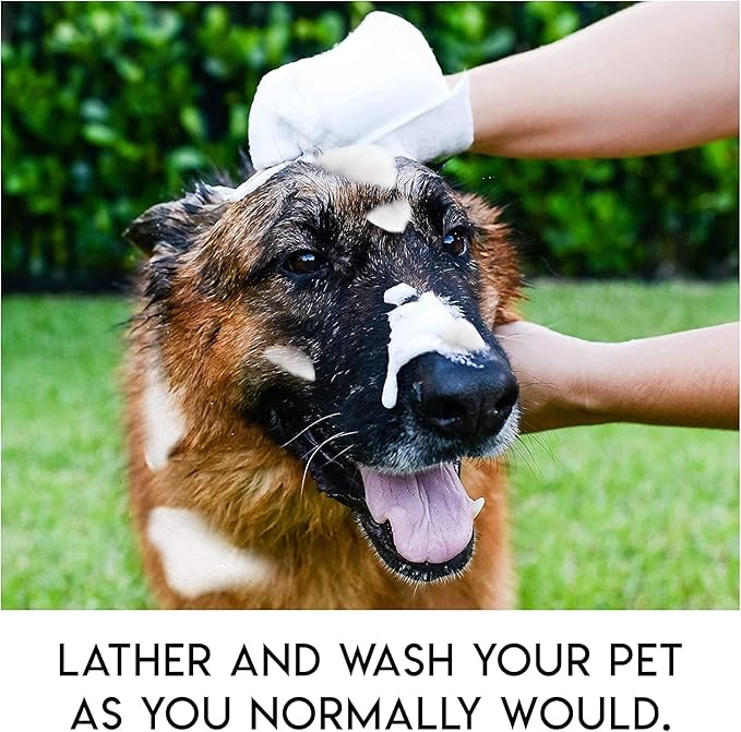 No Rinse Pet Wipes, Rinse Free Shampoo Mittens for Dogs and Cats, Bath Wipes for Bathing and Washing Pets, Hypoallergenic No Rinse Wash Mitt for Grooming, Lather Wipe Dry - 20 Pack
