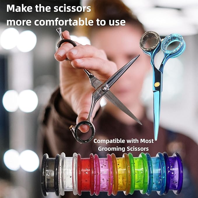 40Pcs Shear Grips Inserts,Soft Silicone Scissors Finger Rings for Comfortable Dog Clipping and Pet Hair Trimming 8 Colors