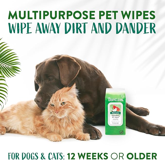 TropiClean Watermelon Dog Wipes for Paws and Butt | Deep Cleaning Dog Grooming Wipes | Safe for The Face | Cat Friendly | 100 Count