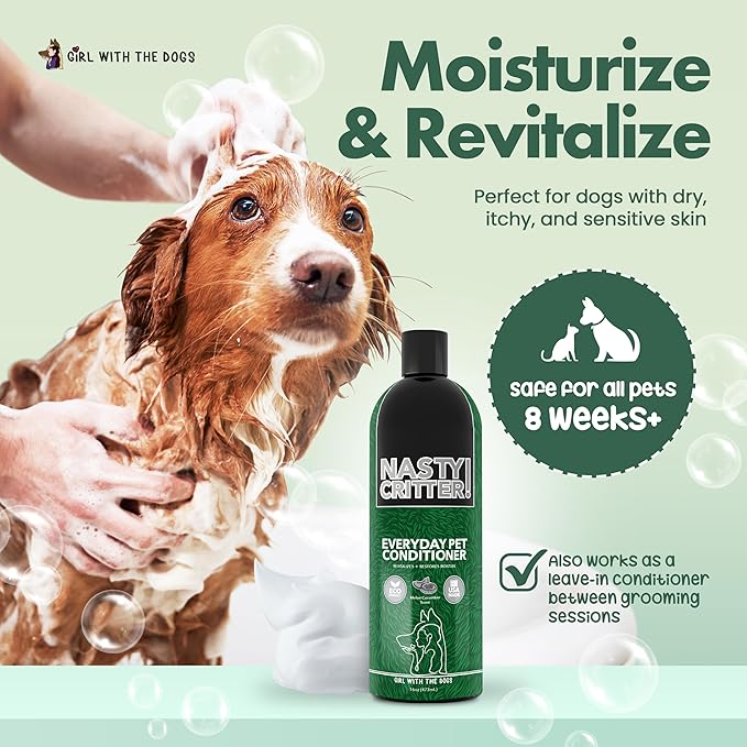 Nasty Critter! by Girl With The Dogs - Everyday Deep Cleaning Dog Conditioner, 16 Oz, Made in USA 8 Wks+