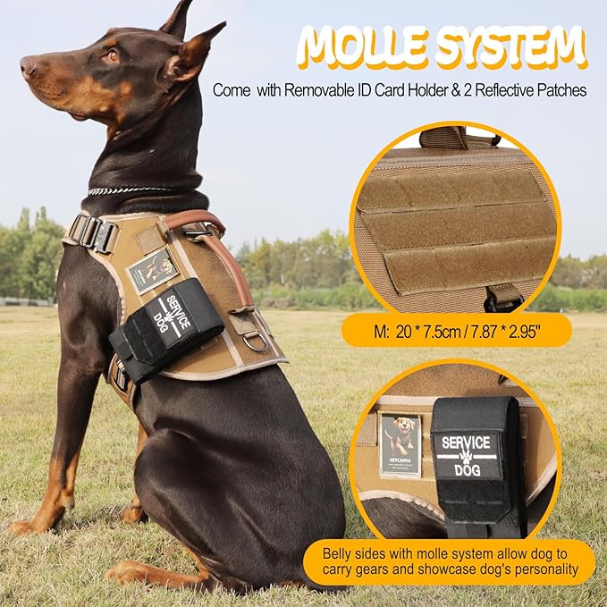 Tactical Dog Harness - HEYCAHVA Service Dog Vest Full Metal Buckles Dog Vest for Medium Large Dog Reflective No Pull Dog Harnesses Vest with Leather Handle, Hook & Loop for Hiking Training (Khaki, M)