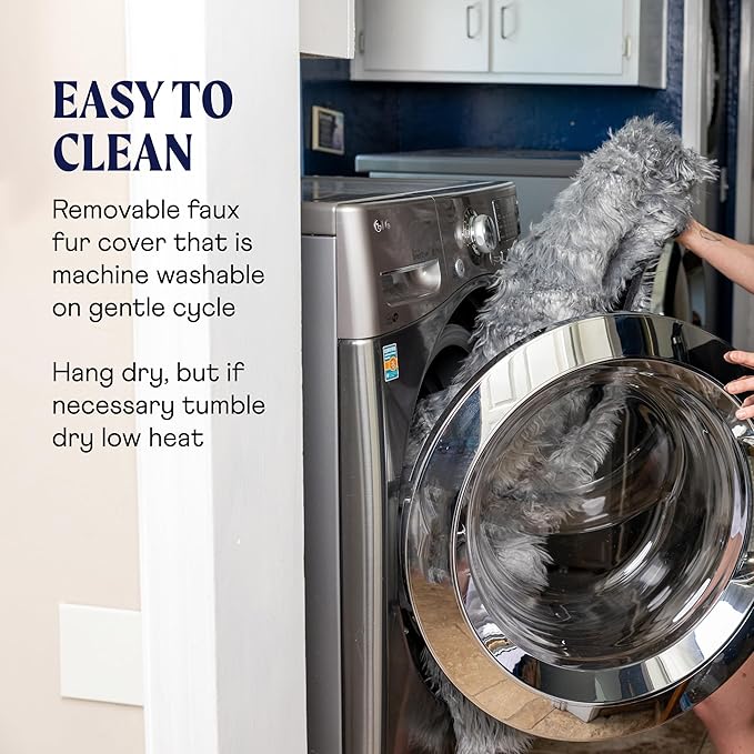 PupRug Orthopedic Dog Bed for Large Dogs with Fluffy Soft Faux Fur and Memory Foam for Joint Pain Relief, Machine Washable and Waterproof Couch Bed, Brown Cowhide, Medium