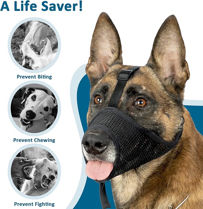 LUCKYPAW Dog Muzzle, Mesh Muzzle for Large Medium Small Dogs, Soft Dog Muzzle to Prevent Biting Chewing Excessive Barking with Adjustable Head Strap, Perfect for Vet Visit