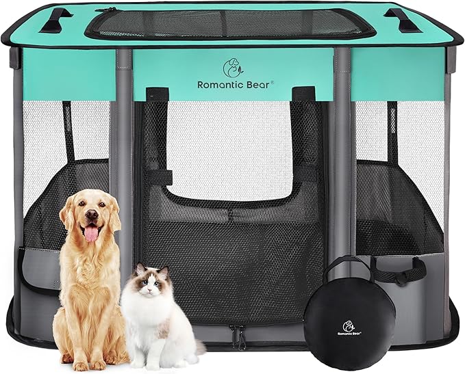 44x34x24 Inches Dog Playpen,Pet Playpen,Foldable Puppy Cat Playpen,Portable Exercise Kennel Tent Crate,Water-Resistant Breathable Shade Cover,Indoor Outdoor Travel Camping Use for Small Animals(L)