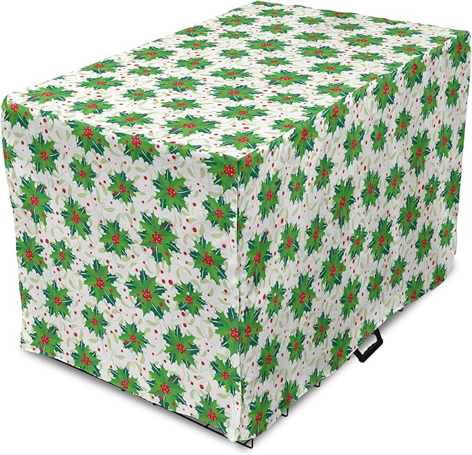 Lunarable Berries Dog Crate Cover, Holiday Themed Illustration of Berries Seasonal Christmas Ornaments, Easy to Use Pet Kennel Cover for Cats & Medium Dogs, 30 Inch, Pink Green