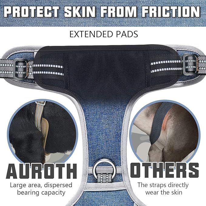 Auroth Tactical Dog Harness for Small Medium Large Dogs No Pull Adjustable Pet Harness Reflective K9 Working Training Easy Control Pet Vest Military Service Dog Harnesses (S, Denim Blue)