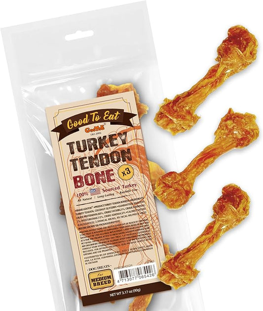 Gootoe Turkey Tendon Dog Treats, Bone (M) 3.17 oz, 100% USA Sourced Turkey, Natural Snack, Premium Puppy Chews, Hypoallergenic, Reseal Value Bags, Sizes for Medium Dogs