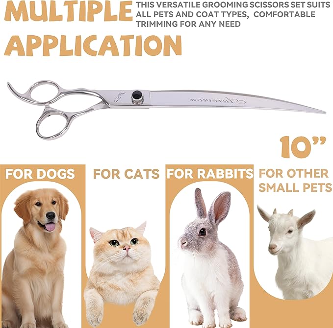 Professional Metal 10 In Curved Grooming Scissors for Dogs & Cats,30-Degree Curves Shears,Easy Hair Cutting for Pets at Home,Sharp and Comfortable Stainless Steel Clippers for Dog Trimming Face,Paws