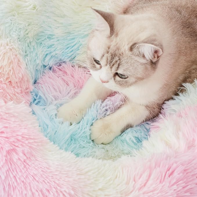 WESTERN HOME WH Calming Dog & Cat Bed, Anti-Anxiety Donut Cuddler Warming Cozy Soft Round Bed, Fluffy Faux Fur Plush Cushion Bed for Small Medium Dogs and Cats