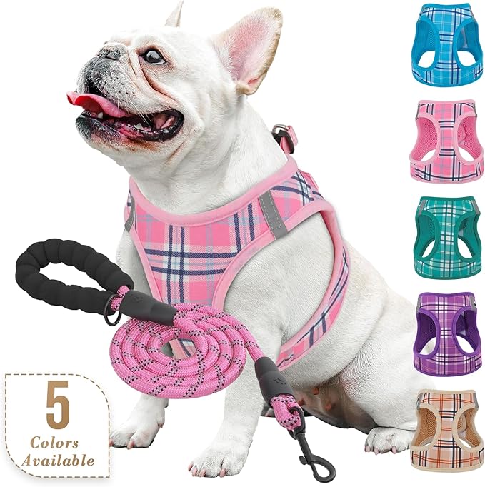 Athena Collection Step-in Dog Harness with 5 ft Leash, Medium Dog Harness Leash Set Large No Pull Dog Vest Harness with Reflective Strips Adjustable Velcro, Easy Walk Puppy Harness, Pink
