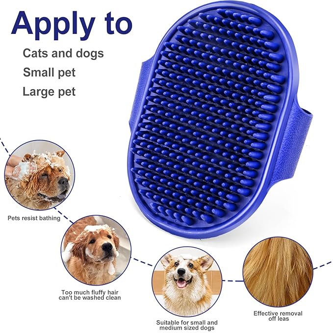 Pet grooming brush for dogs and cats, soft and durable handheld pet hair removal brush (Dark Blue + Orange)