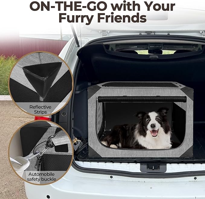 Dog Crates,Collapsible Soft Travel Crate for Medium Dogs (3 Year Warranty), Indoor & Outdoor Portable Pet Kennel with Chew Proof Mesh Window (French Gray,30" L x 21" W x 21" H) 
