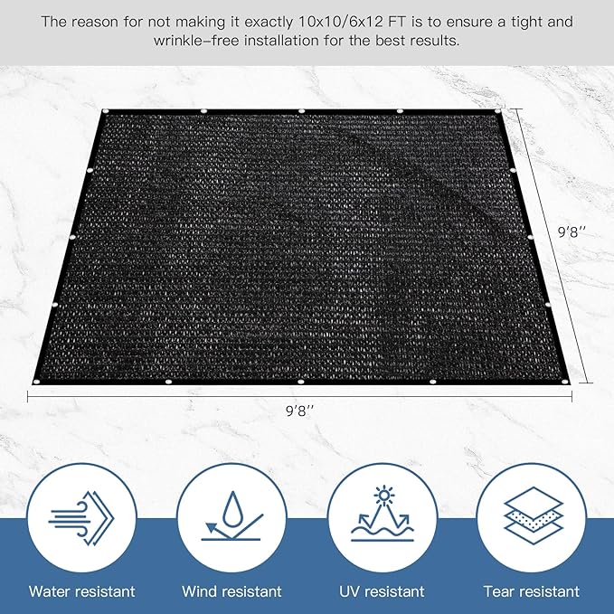 Knitted Shade Cloth 10ft x 10ft 85% Sunblock Kennel Shade Cover with Grommets Black (Excludes Kennel) - PS1010BLKX1