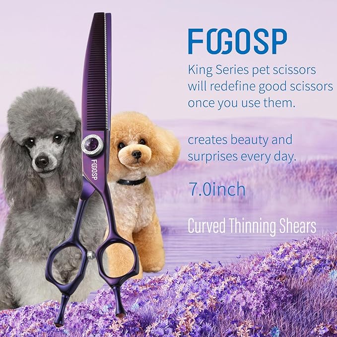 Professional Curved Thinning Dog Grooming Scissors 7'' Curved Thinner Shears for Dogs Pet 52 Teeth Japan VG10 Sharp and Smooth(7Curved Thinner, Purple)