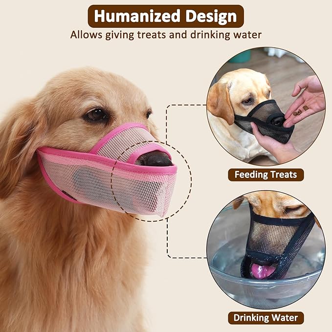 Crazy Felix Nylon Dog Muzzle for Small Medium Large Dogs, Air Mesh Breathable and Drinkable Pet Muzzle for Anti-Biting Anti-Barking Licking (L, Pink)