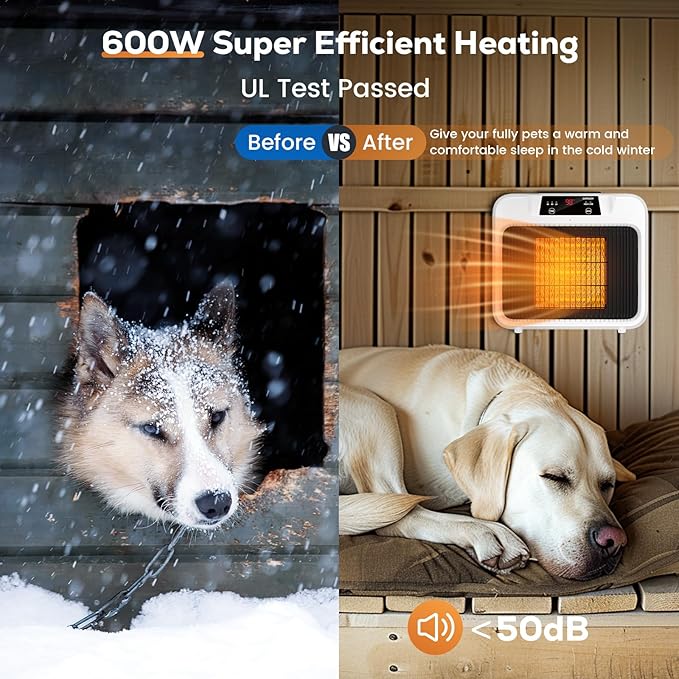 600W Dog House Heater With Time Setting (2 4 8 H), 300/600W 2 Mode Electric Pet Heater for Indoor/Outdoor Use, Livestock Kennel, Cat Cage, Coop in Winter