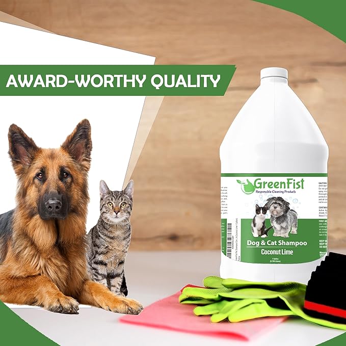 GreenFist Pet Shampoo Conditioner for Dogs & Cats Care Intense Cleaning Power Sooth Skin Made in USA (Coconut Lime 1 Gallon)