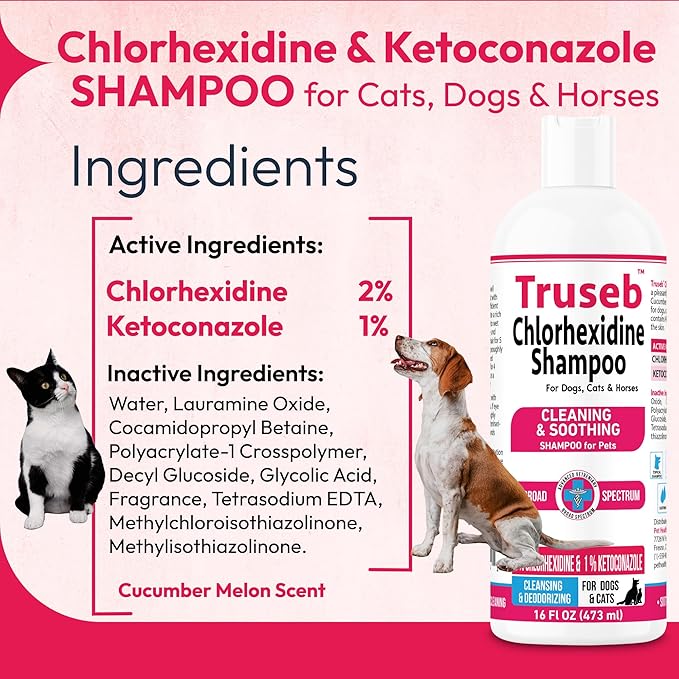 Truseb Topical Ketoconazole and Chlorhexidine Shampoo for Dogs, Cats, and Horses with Aloe - 32 oz (Ketoconazole & Chlorhexidine Shampoo, 32 oz)