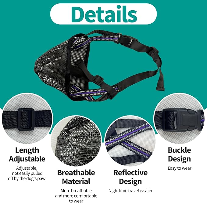 Dog Muzzle - Soft Mesh Muzzle for Small Medium Large Dogs Labrador German Shepherd - Adjustable Puppy Muzzles for Scavenging Biting Licking and Chewing - Allows Panting and Drinking(XL)