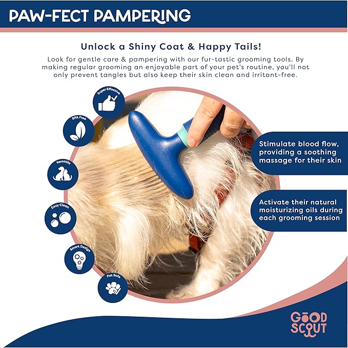 Good Scout Pet Hair Rake with Single Row Rotating Pins, Best Deshedding Tool for Dogs & Cats, Gentle, Safe & Effective Grooming Tool for Short or Long Haired Animals